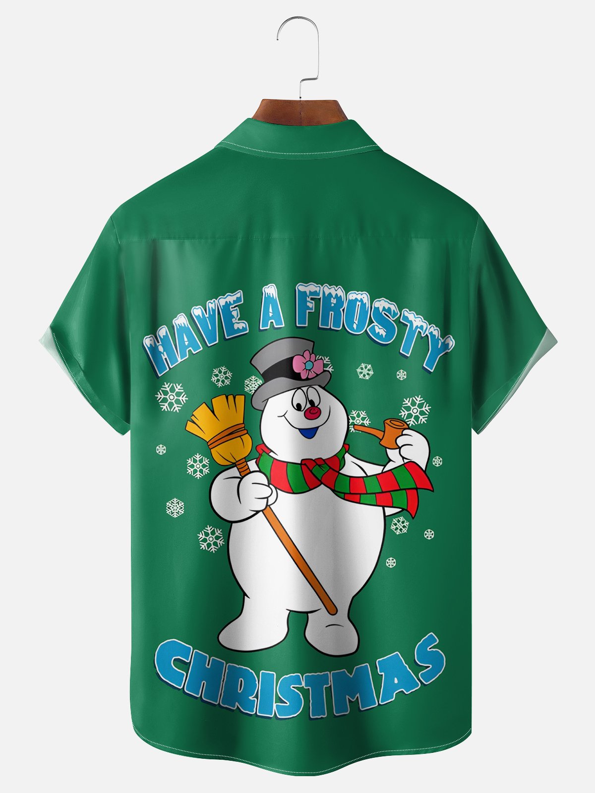 Moisture-wicking Christmas Snowman Chest Pocket Casual Shirt