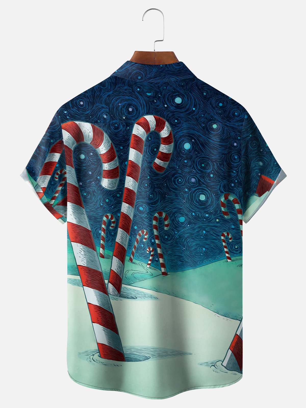 Moisture-wicking Christmas Candy Cane Starry Sky Pocket Casual Shirt