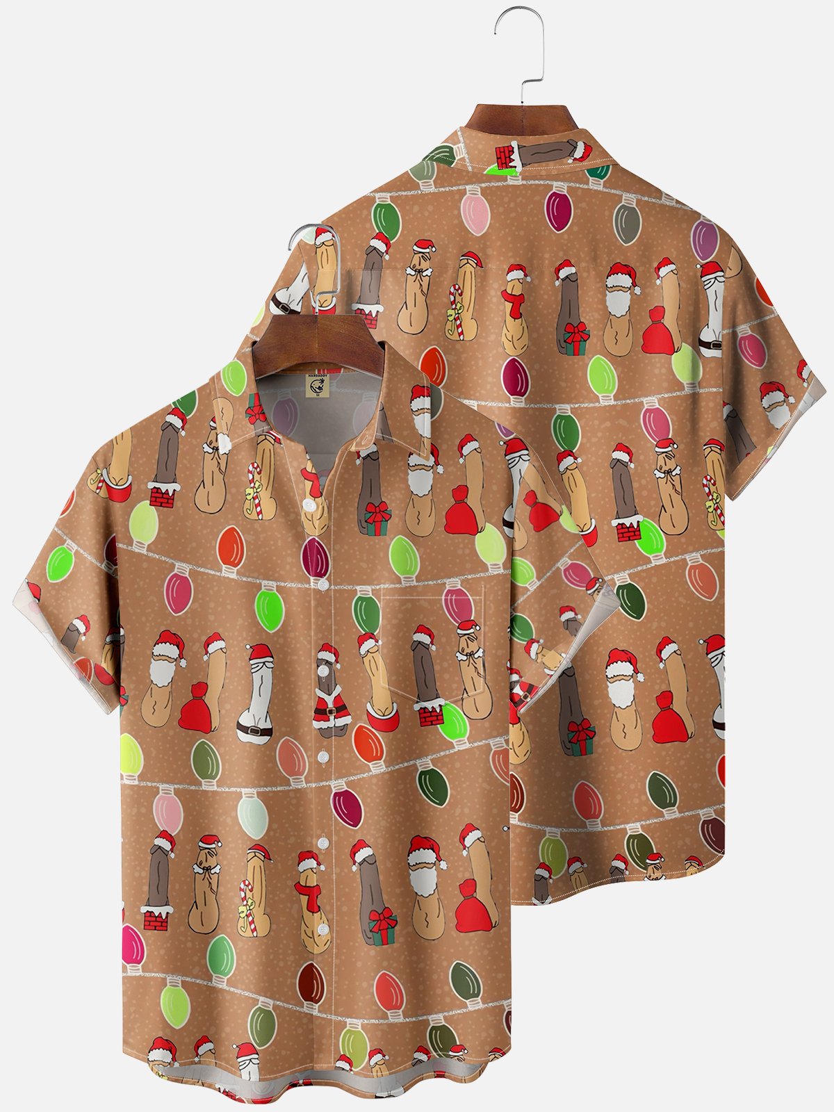 Moisture Wicking Christmas Ugly Decorated Chest Pocket Casual Shirt