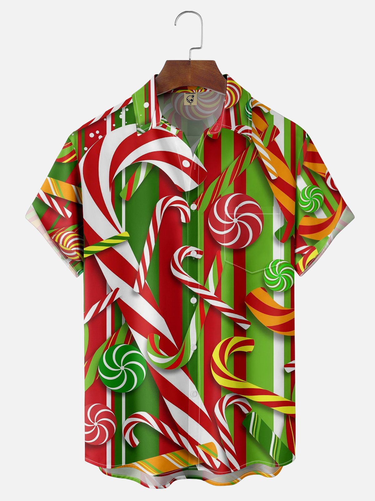 Moisture-wicking Christmas Candy Canes Pocket Casual Shirt