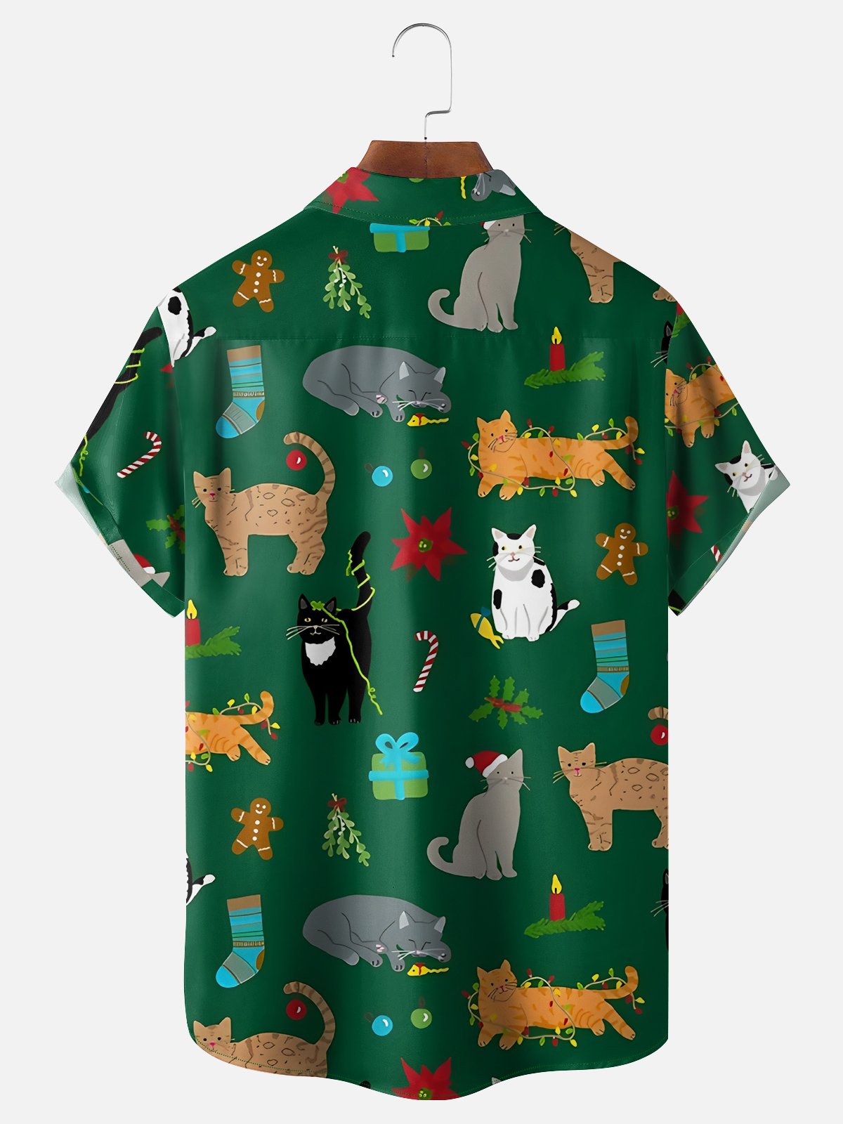 Moisture-wicking Christmas Santa Hat Cat Pocket Casual Shirt