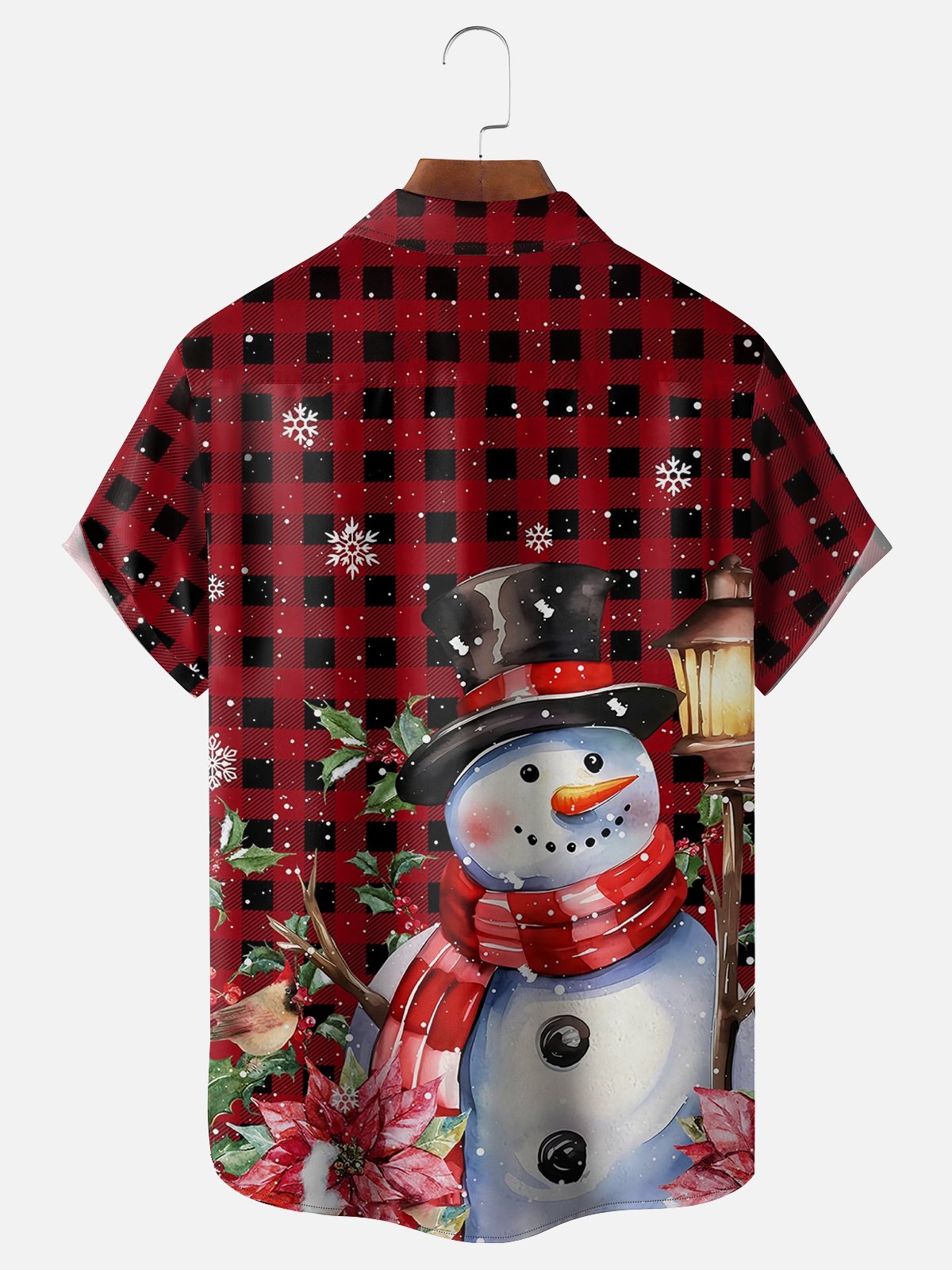 Moisture-wicking Christmas Snowman Snowflakes Stripes Chest Pocket Casual Shirt