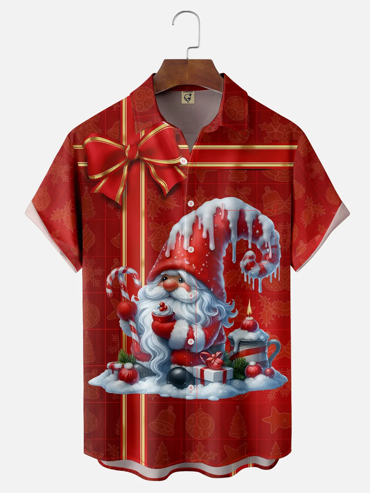 Moisture-wicking Christmas Gnome Candy Canes Chest Pocket Casual Shirt