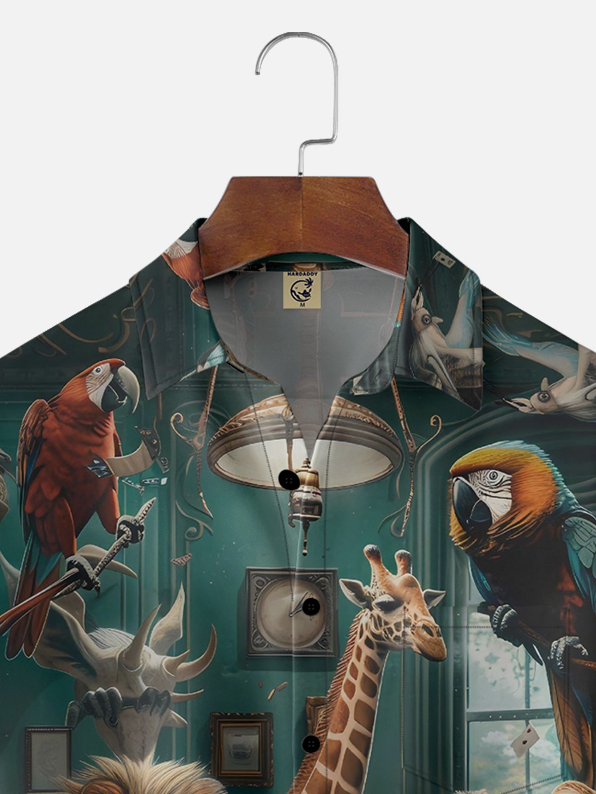 Moisture-wicking Casino Parrot Giraffe Lion Monkey Poker Chest Pocket Casual Shirt