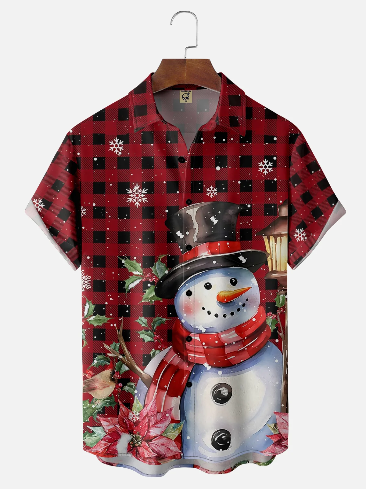 Moisture-wicking Christmas Snowman Snowflakes Stripes Chest Pocket Casual Shirt