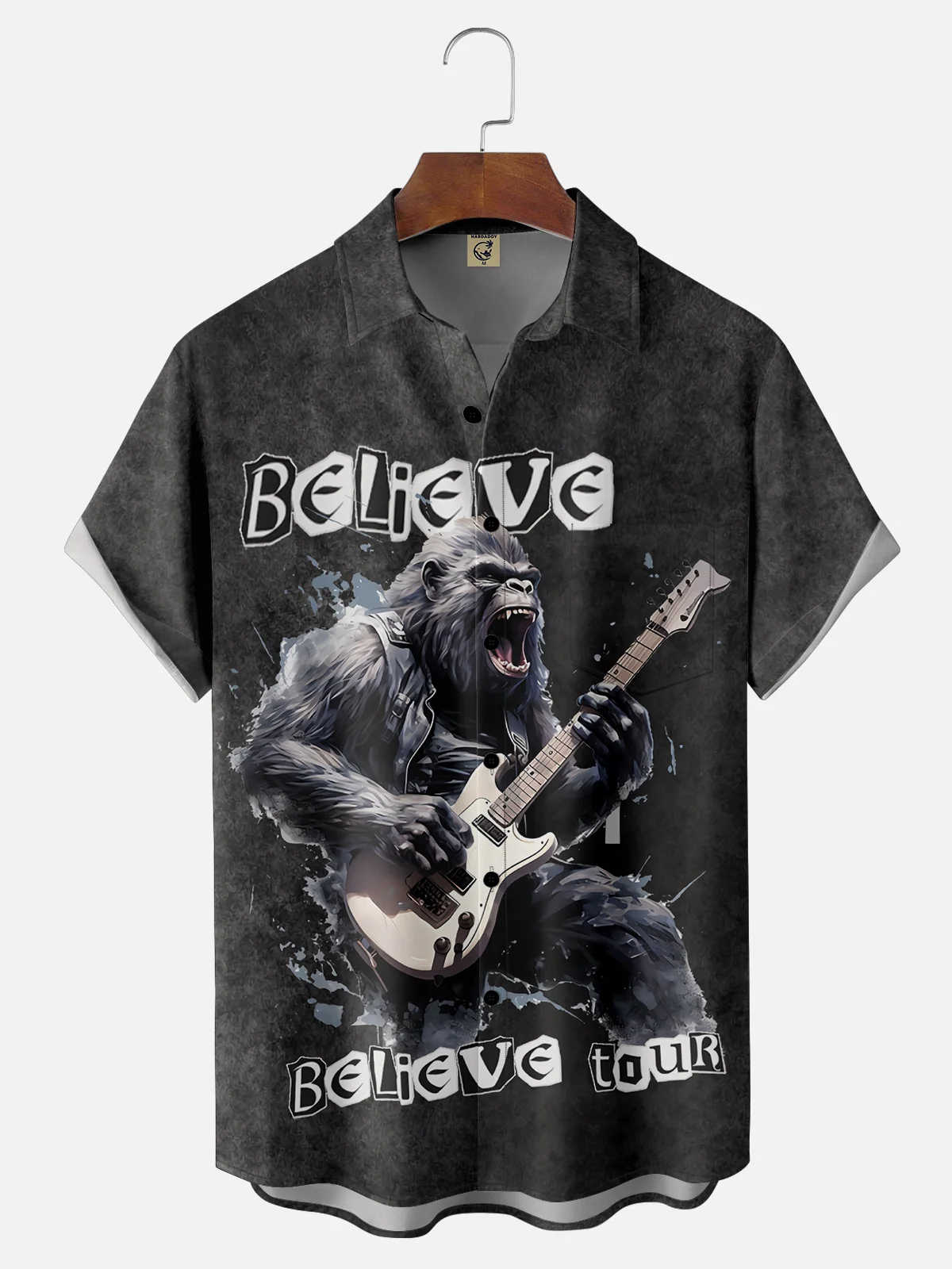 Moisture-wicking Music Bigfoot Guitar Chest Pocket Hawaiian Shirt