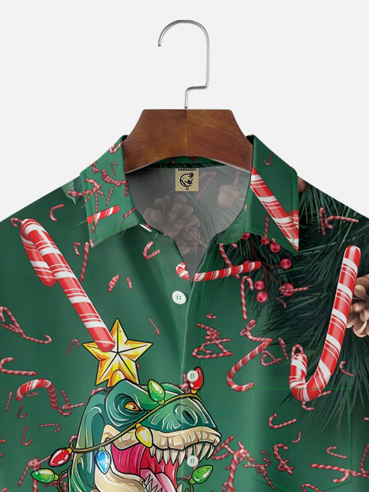 Moisture-wicking Christmas Dinosaur Candy Canes Chest Pocket Casual Shirt