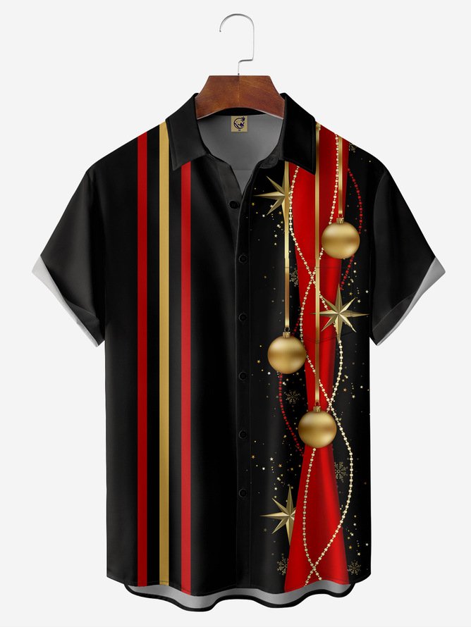 Tall Size Moisture-wicking Christmas Decoration Chest Pocket Bowling Shirt