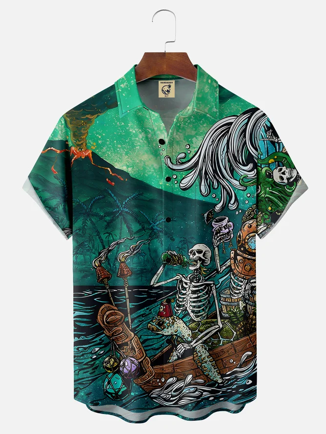 Tall Size David Lozeau Artist Collaboration Illustration Moisture-wicking Chest Pocket Casual Shirt