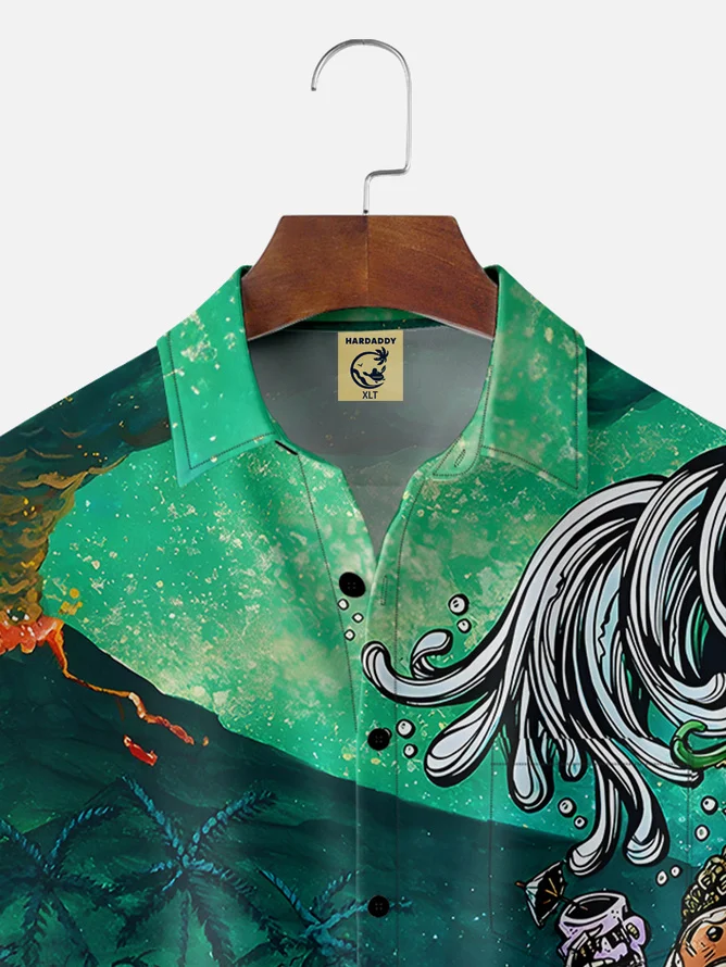 Tall Size David Lozeau Artist Collaboration Illustration Moisture-wicking Chest Pocket Casual Shirt