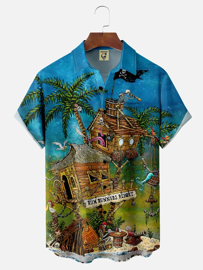 Tall Size David Lozeau Artist Collaboration Illustration Moisture-wicking Chest Pocket Casual Shirt