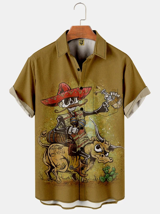 Tall Size David Lozeau Artist Collaboration Illustration Moisture-wicking Chest Pocket Casual Shirt