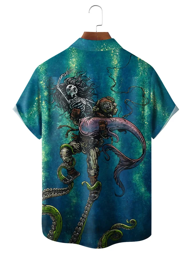 Tall Size David Lozeau Artist Collaboration Illustration Moisture-wicking Chest Pocket Casual Shirt