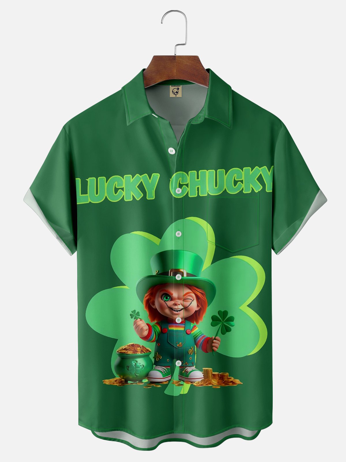 Moisture-wicking St Patricks Day Shamrock Chest Pocket Casual Shirt