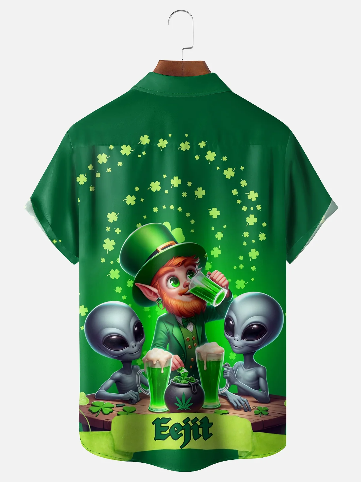 Moisture-wicking Saint Patrick‘s Day Shamrock Alien Chest Pocket Casual Shirt