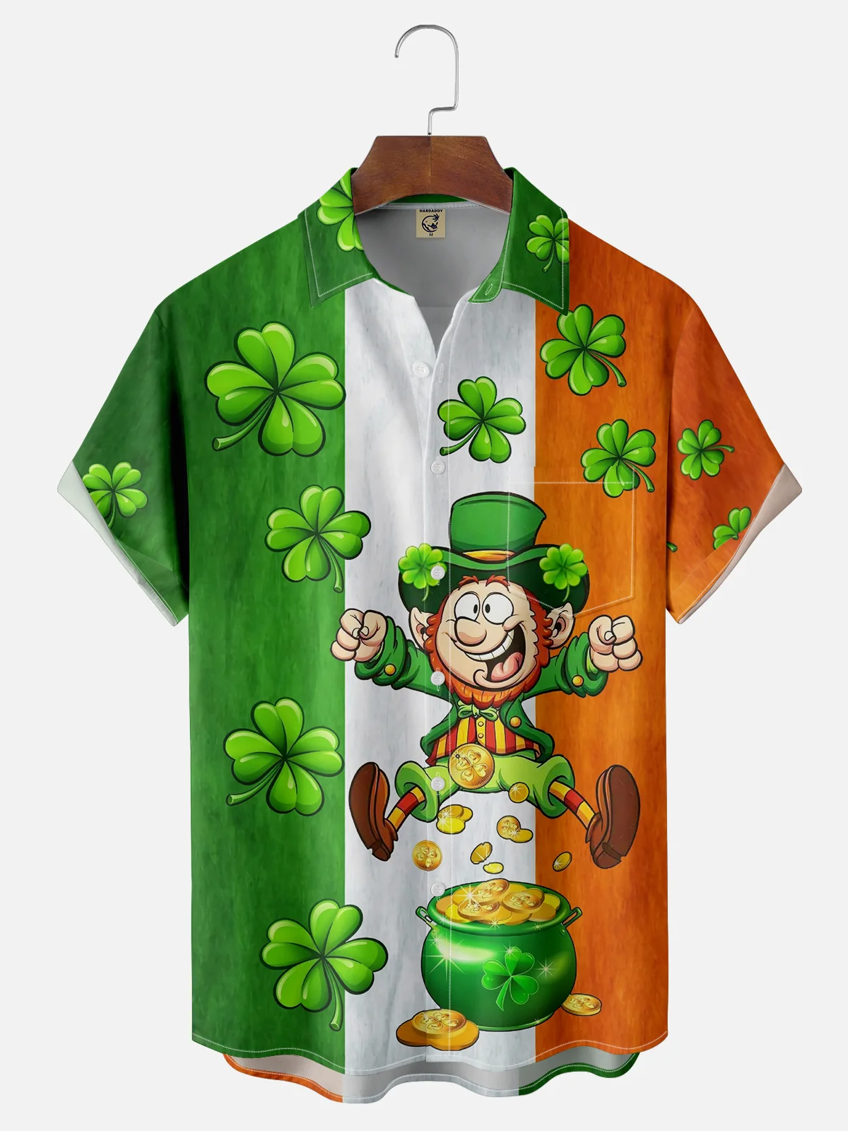 Moisture-wicking Saint Patrick‘s Day Shamrock Ireland Chest Pocket Casual Shirt