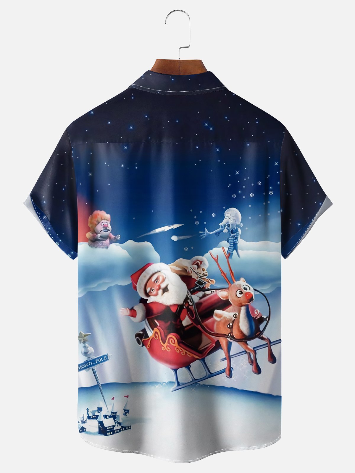 Moisture-wicking Christmas Santa Claus Chest Pocket Casual Shirt