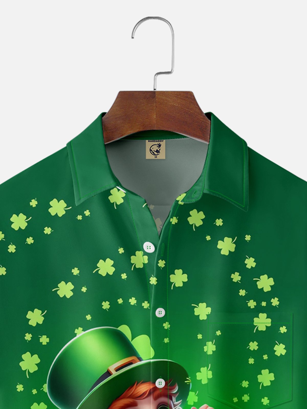 Moisture-wicking Saint Patrick‘s Day Shamrock Alien Chest Pocket Casual Shirt