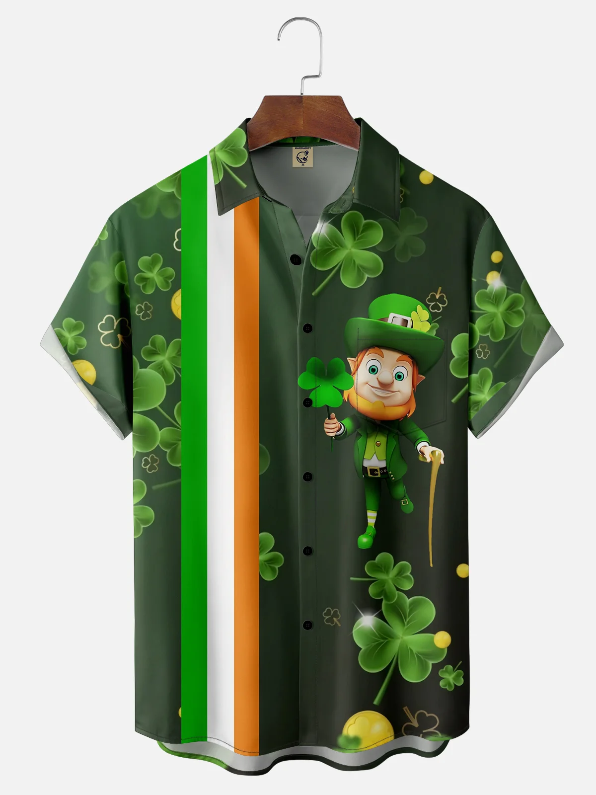 Moisture-wicking St Patricks Day Shamrock Ireland Chest Pocket Bowling Shirt