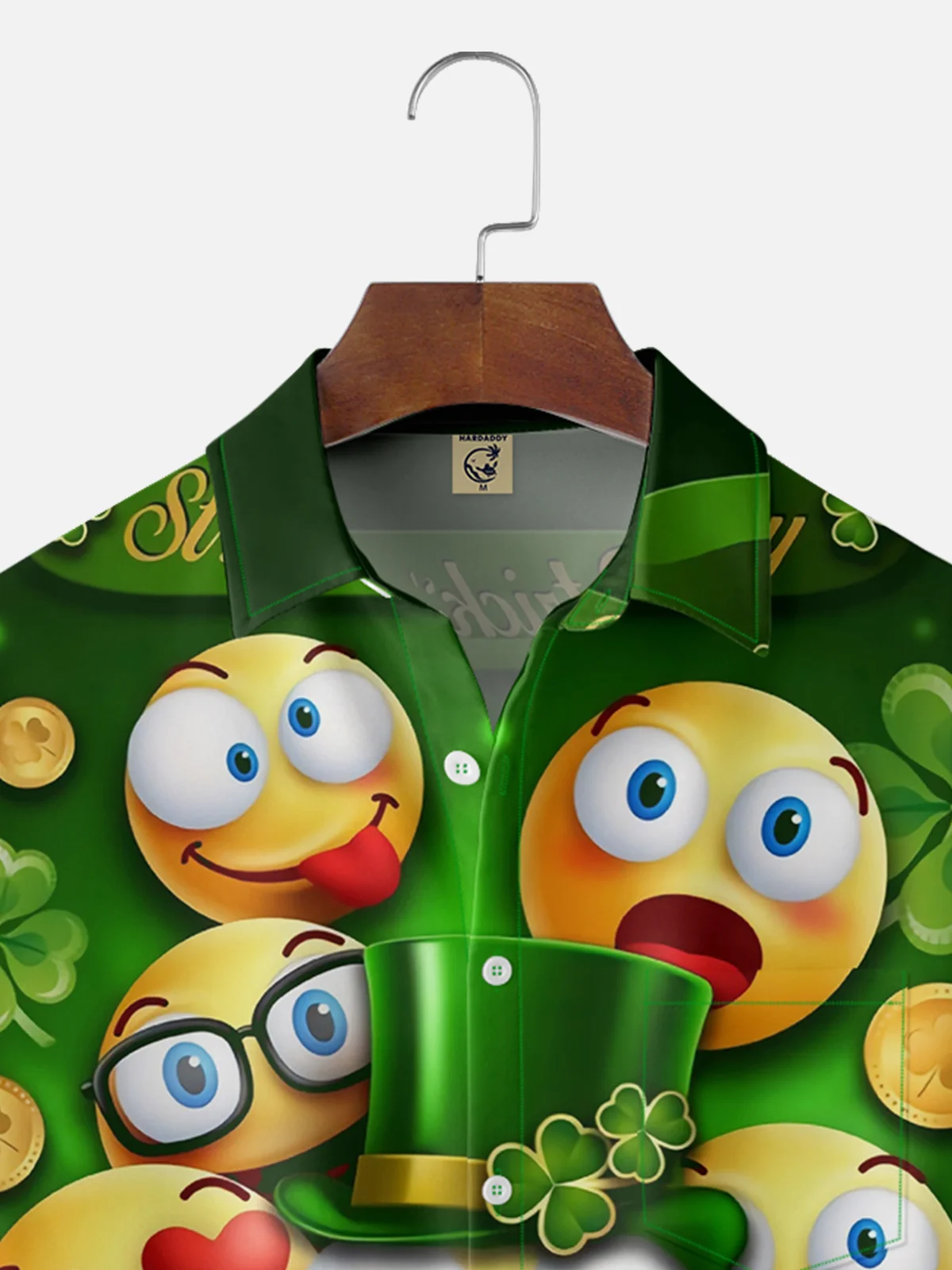 Moisture-wicking Saint Patrick‘s Day Smiley Emoticon Shamrock Chest Pocket Casual Shirt