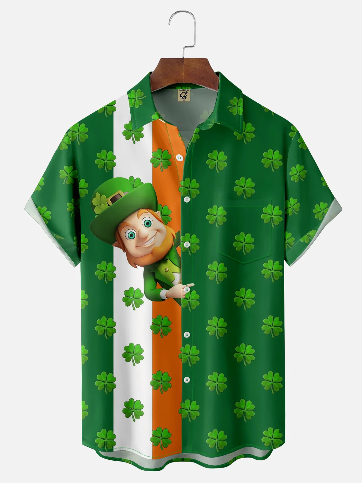 Moisture-wicking St Patricks Day Shamrock Chest Pocket Bowling Shirt