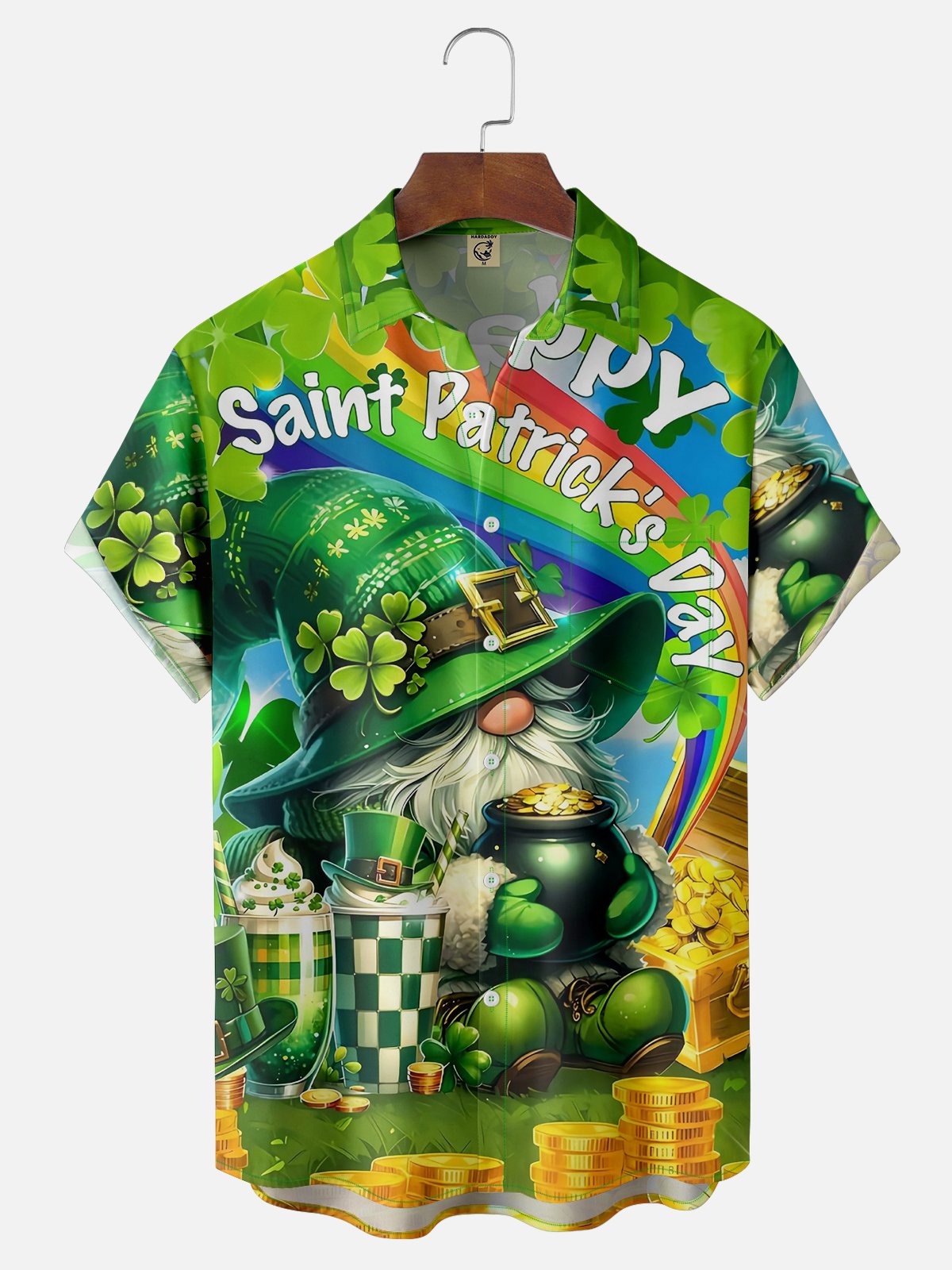 Moisture-wicking St. Patrick's Day Gold Coins Gnome Chest Pocket Casual Shirt