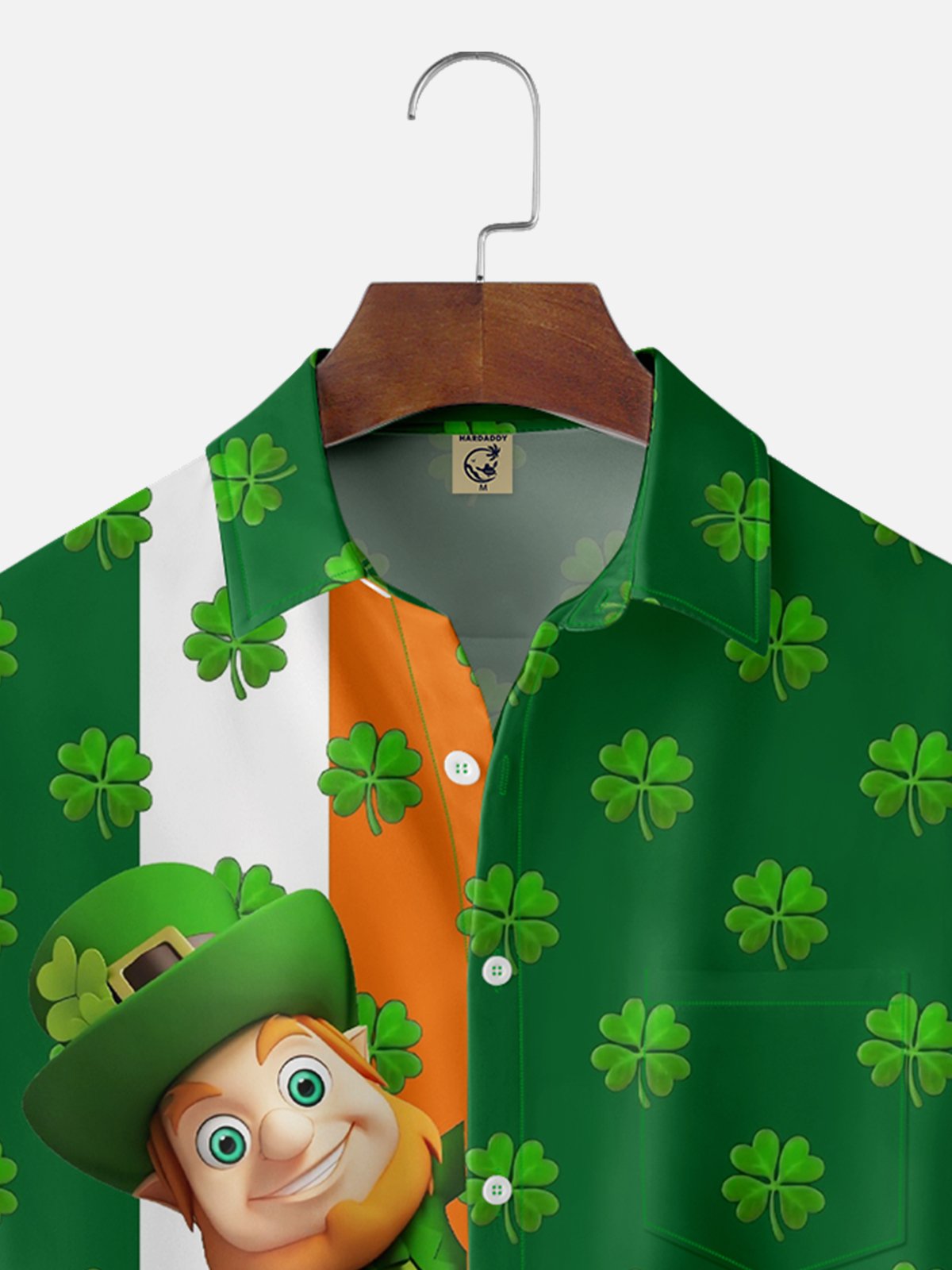 Moisture-wicking St Patricks Day Shamrock Chest Pocket Bowling Shirt