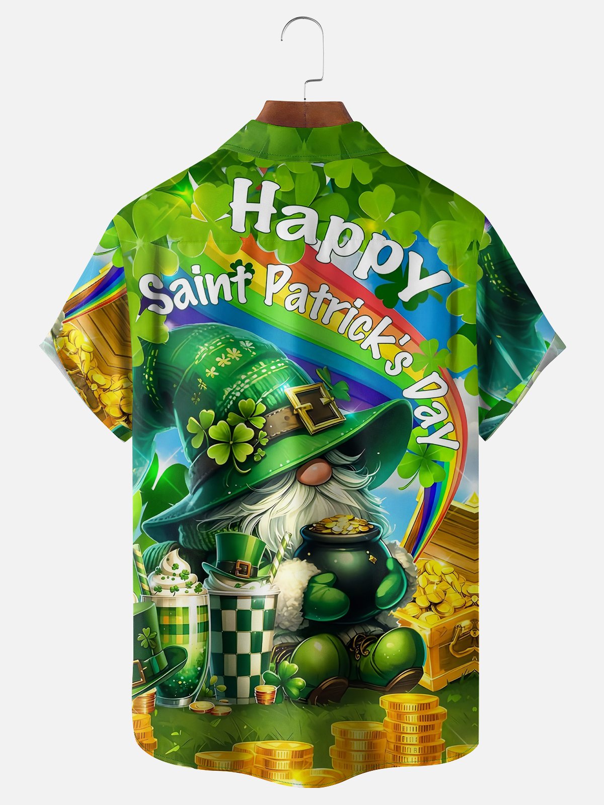 Moisture-wicking St. Patrick's Day Gold Coins Gnome Chest Pocket Casual Shirt