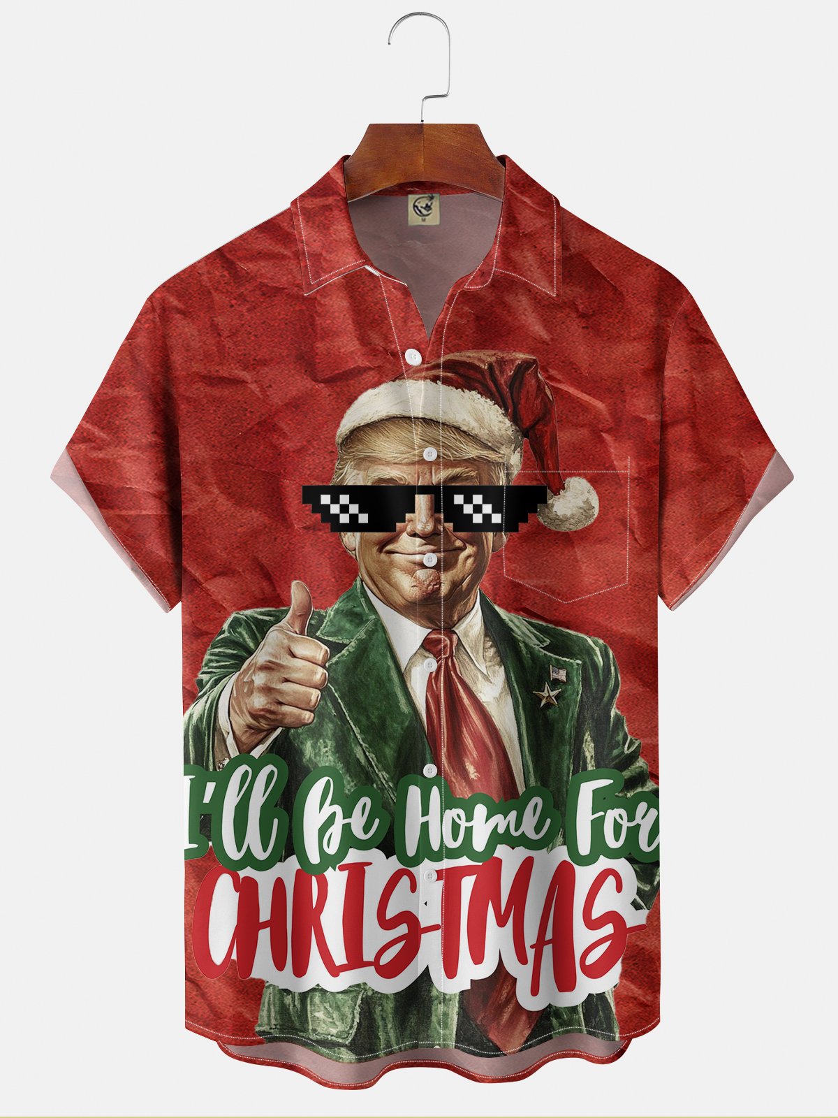 Moisture-wicking I'll Be Home For Christmas Trump Chest Pocket Hawaiian Shirt