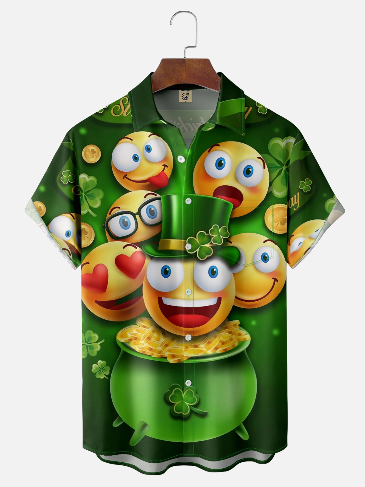 Moisture-wicking Saint Patrick‘s Day Smiley Emoticon Shamrock Chest Pocket Casual Shirt