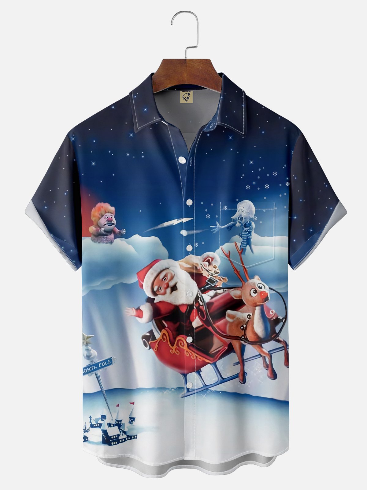 Moisture-wicking Christmas Santa Claus Chest Pocket Casual Shirt