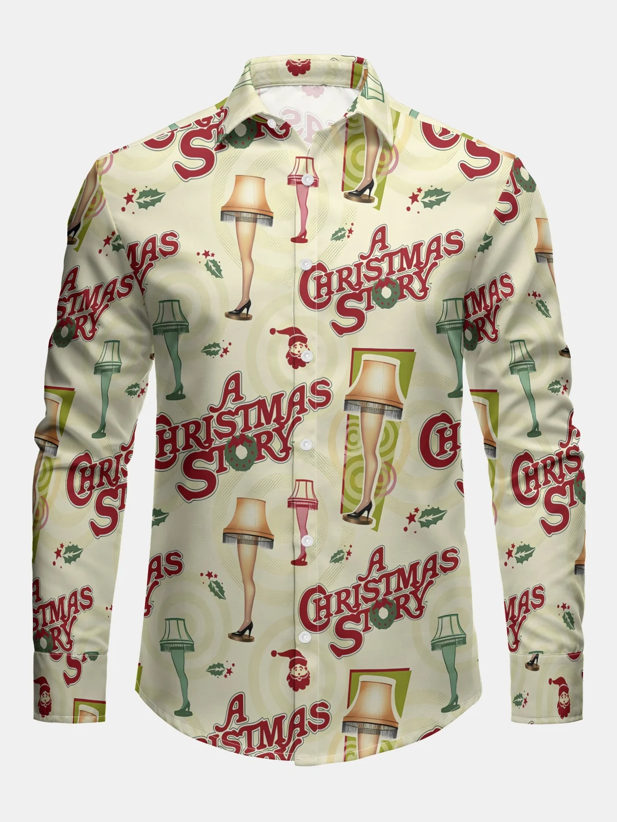 Christmas Leg Lamp Long Sleeve Casual Dress Shirt