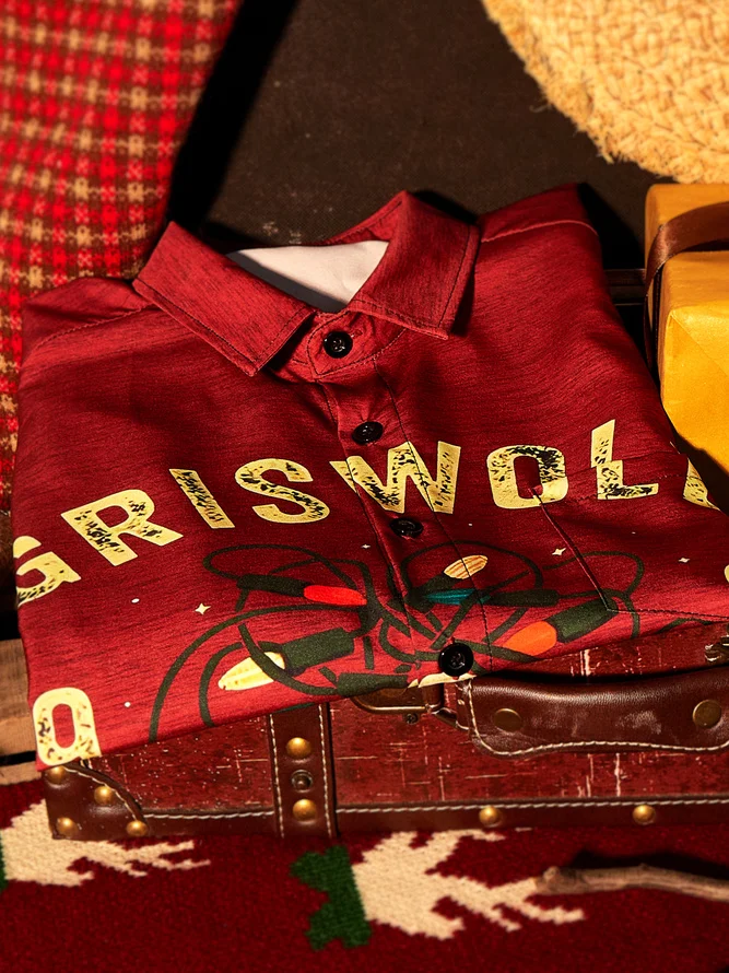 Tall Size Moisture-wicking Christmas Griswold Chest Pocket Casual Shirt