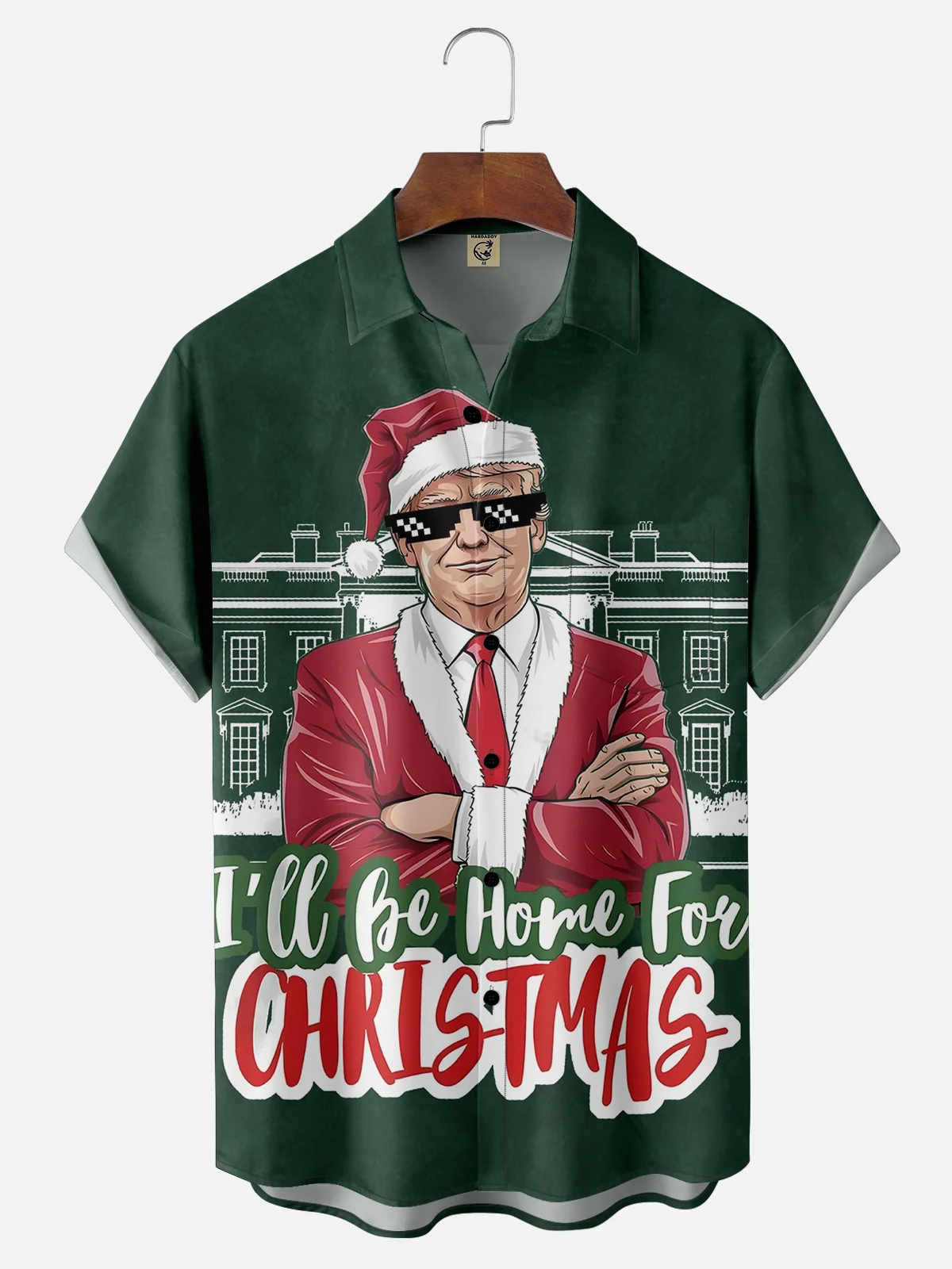 Moisture-wicking Trump I'll Be Home For Christmas Chest Pocket Hawaiian Shirt