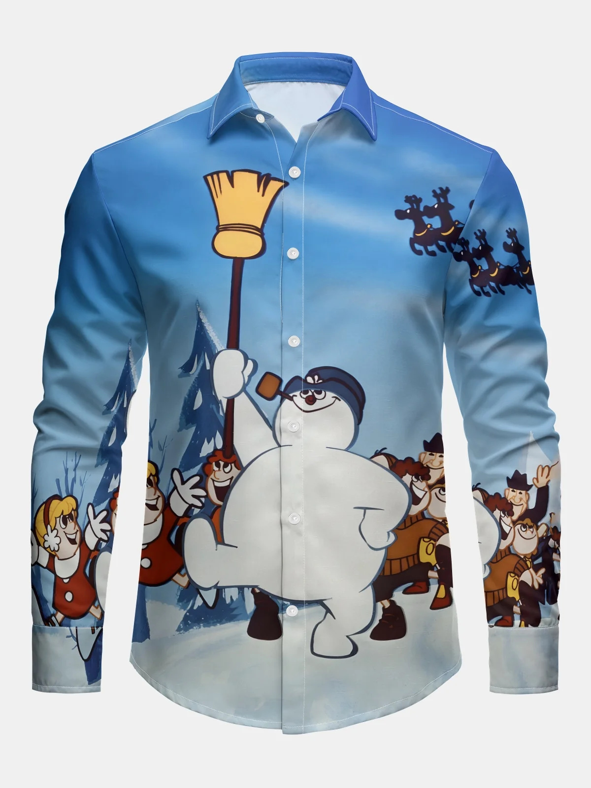 Christmas Snowman Long Sleeve Casual Dress Shirt