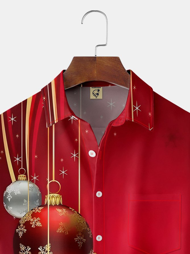 Tall Size Moisture-wicking Christmas Chest Pocket Casual Shirt