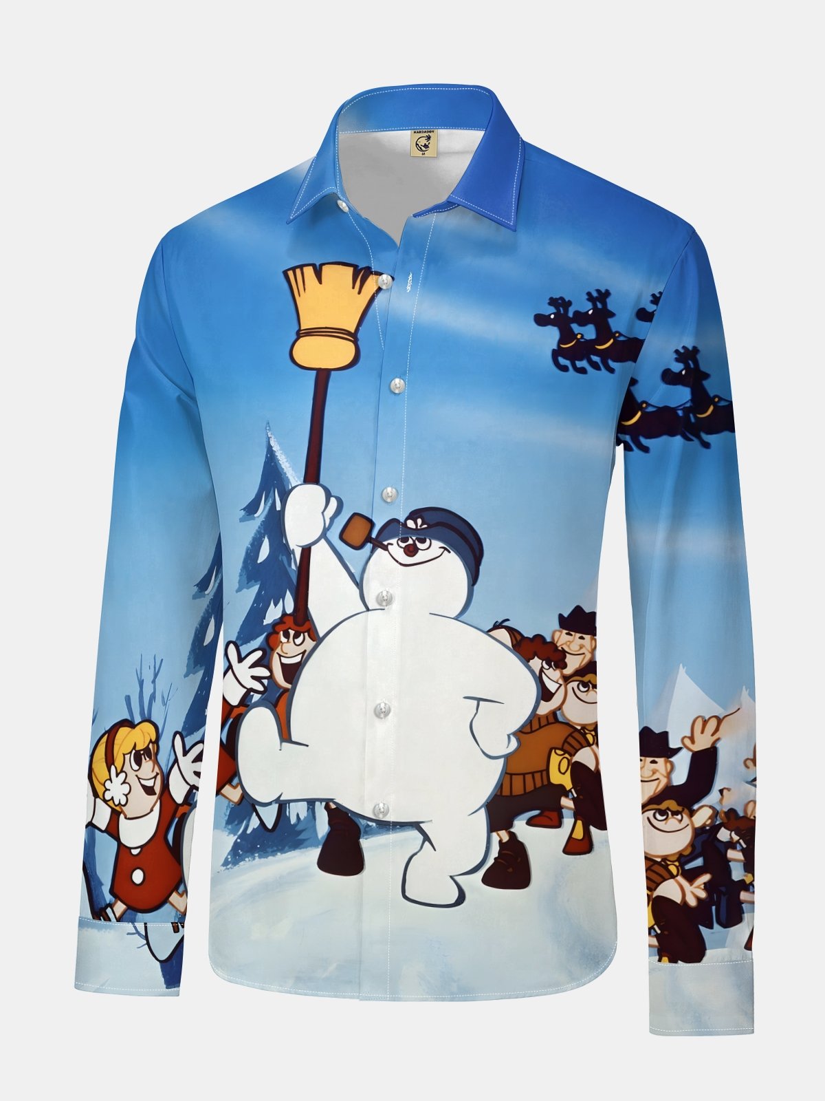 Christmas Snowman Long Sleeve Casual Dress Shirt