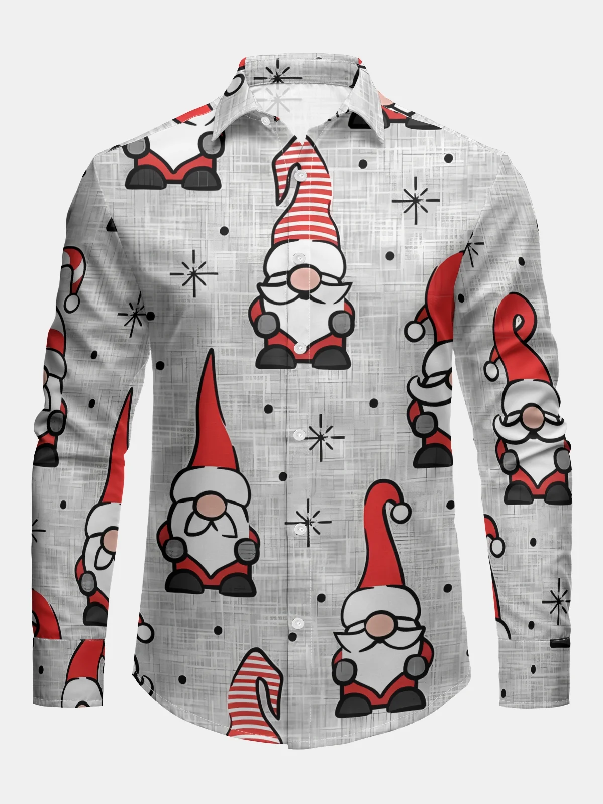 Christmas Gnomes Long Sleeve Casual Dress Shirt