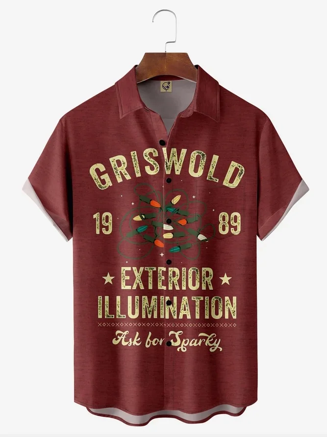 Tall Size Moisture-wicking Christmas Griswold Chest Pocket Casual Shirt