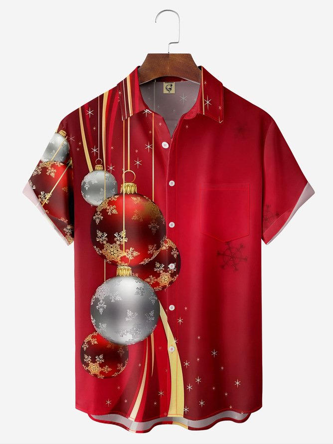 Tall Size Moisture-wicking Christmas Chest Pocket Casual Shirt