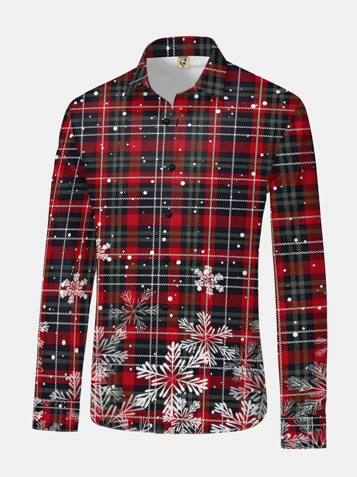 Christmas Plaid Snowflower Long Sleeve Casual Dress Shirt