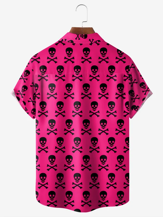 Tall Size Moisture-wicking Rock Skull Chest Pocket Funky Shirt