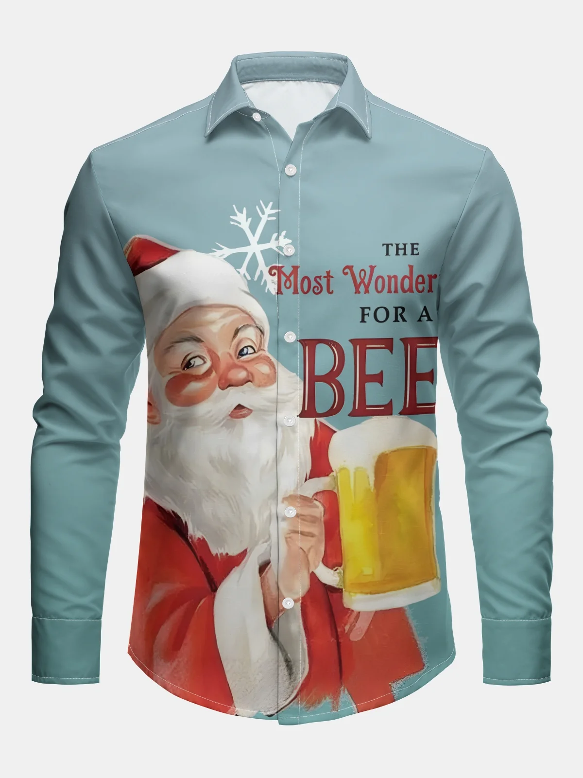 Christmas Santa Claus Beer Long Sleeve Casual Dress Shirt