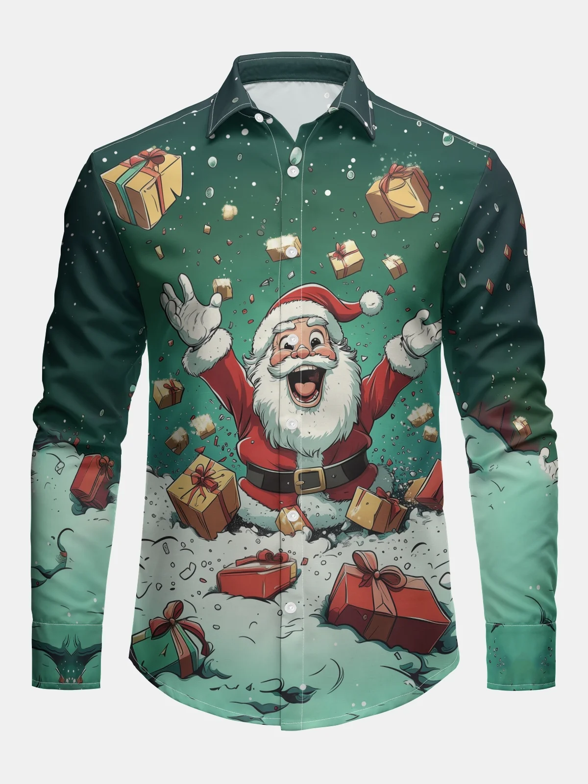 Christmas Santa Claus Long Sleeve Casual Dress Shirt