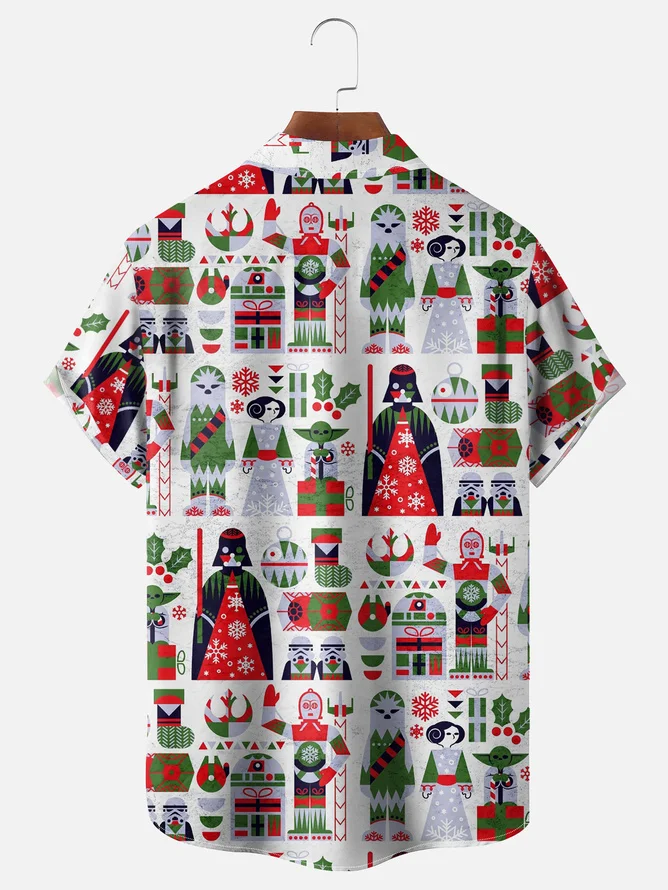 Tall Size Moisture-wicking Christmas Chest Pocket Hawaiian Shirt