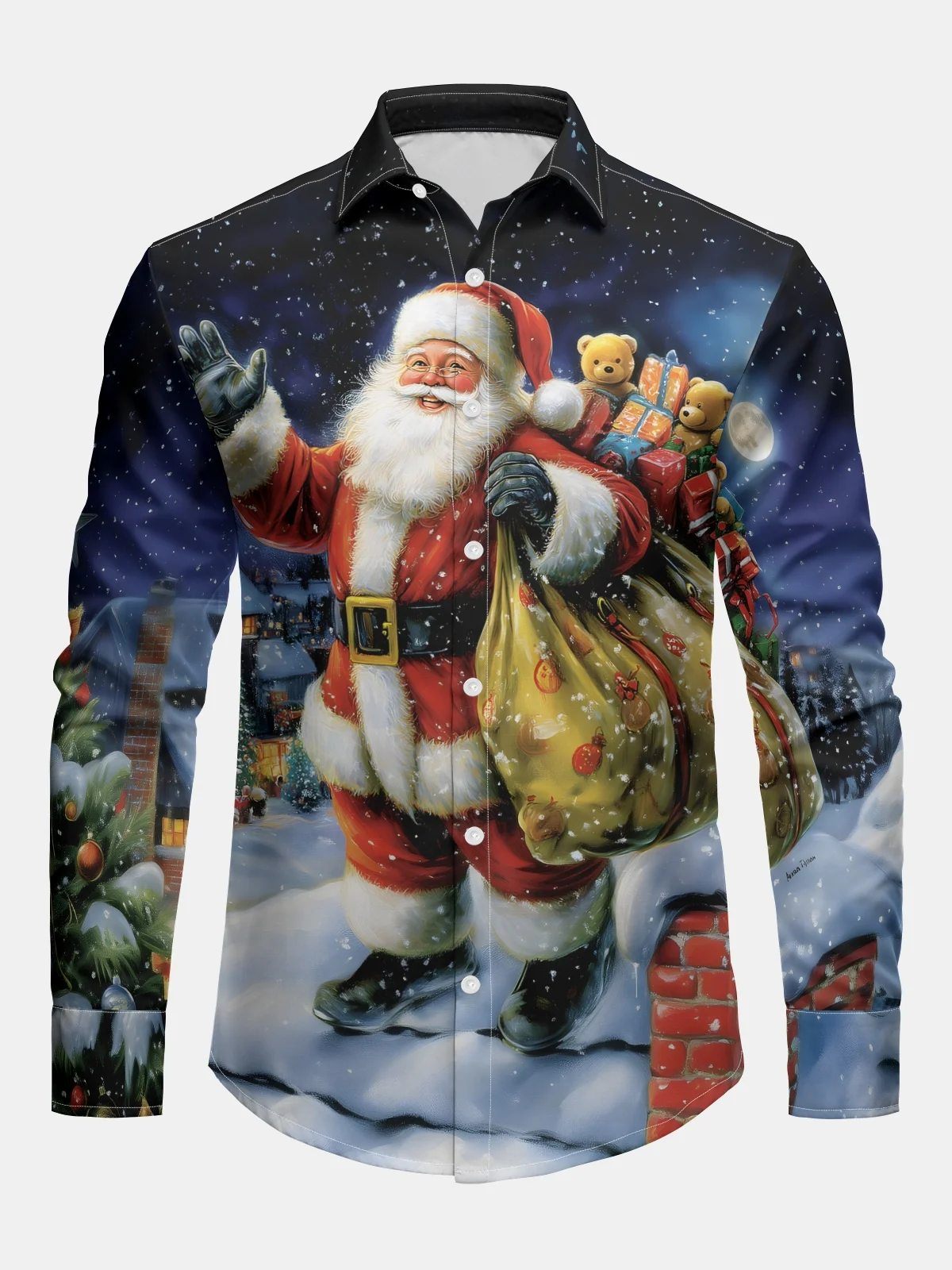 Christmas Santa Claus Long Sleeve Casual Dress Shirt