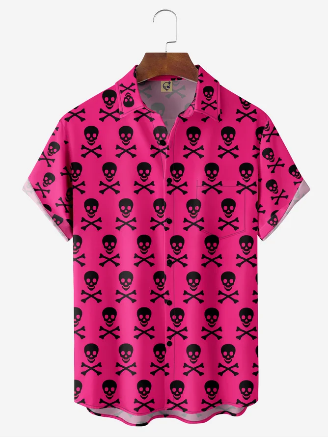 Tall Size Moisture-wicking Rock Skull Chest Pocket Funky Shirt