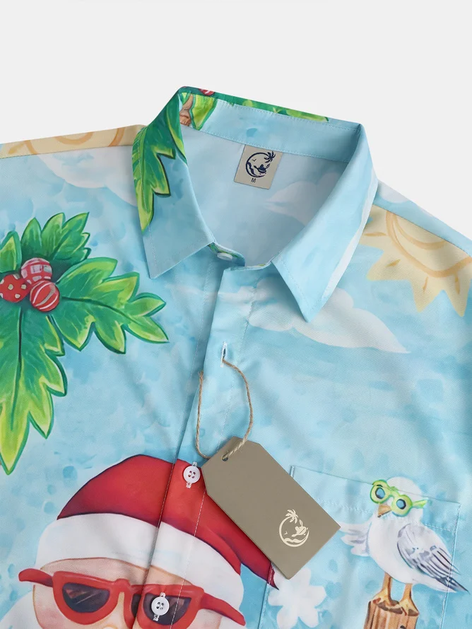 Tall Size Moisture-wicking Christmas Santa Claus Chest Pocket Hawaiian Shirt