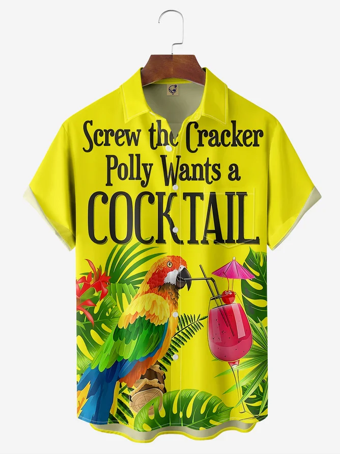 Tall Size Moisture-wicking Screw the Cracker Polly Wants a Cocktail Chest Pocket Hawaiian Shirt