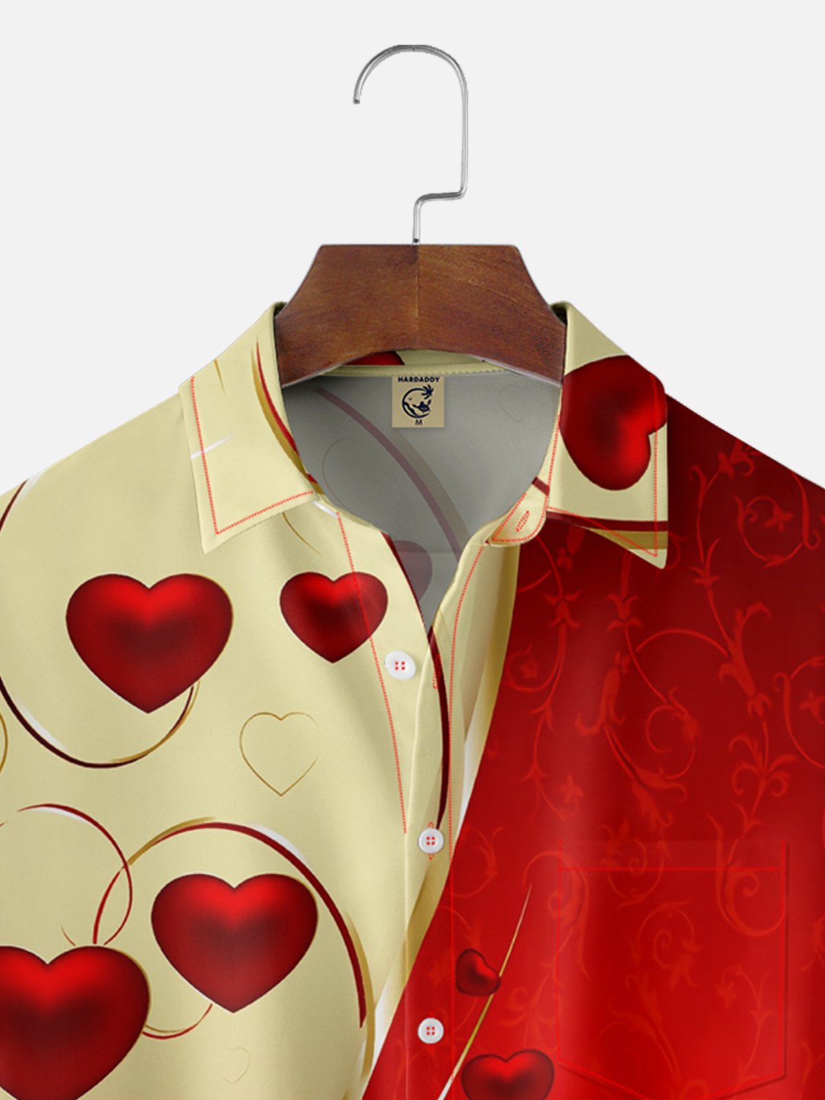 Hardaddy St Valentine‘s Day Heart Chest Pocket Short Sleeve Shirt